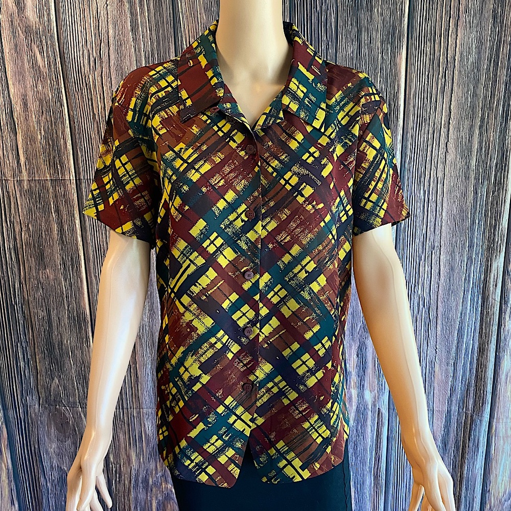 Saks Fifth Avenue vintage size large multi color button down blouse